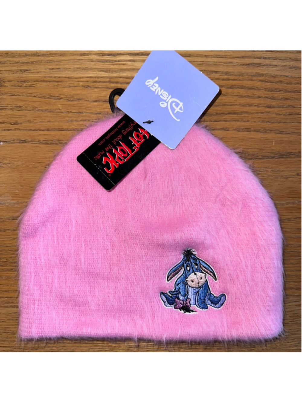 NOS Vintage Y2K Hot Topic Disney Embroidered Eeyore Pink Fuzzy Beanie Cap Hat